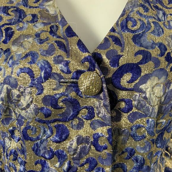 Mary McFadden MMF Collection Brocade Blue and Gold Jacket. Size 10 - Picture 3 of 7